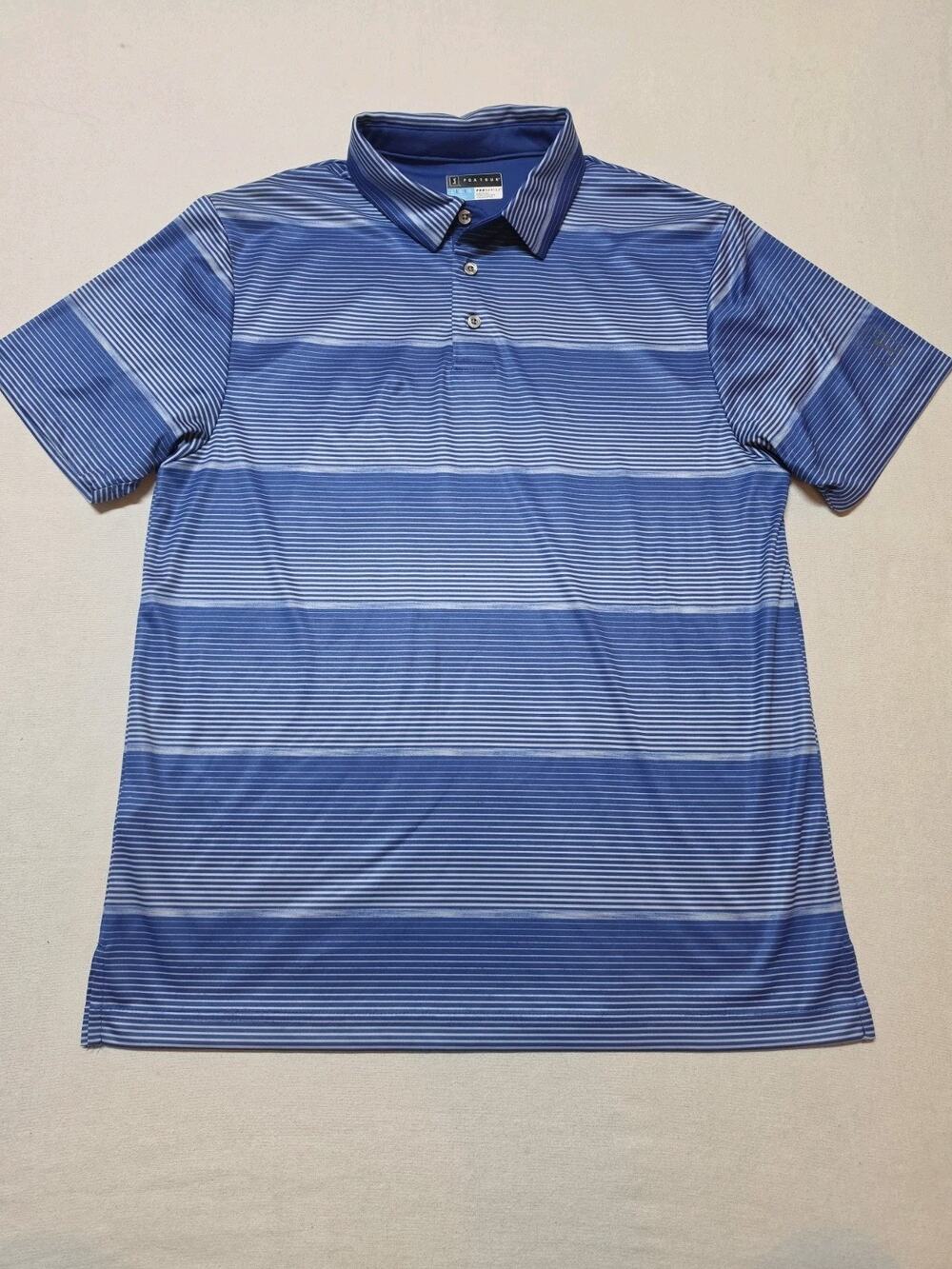PGA Tour Pro Series Men’s Large Blue Striped Golf Polo Athletic Fit Shirt